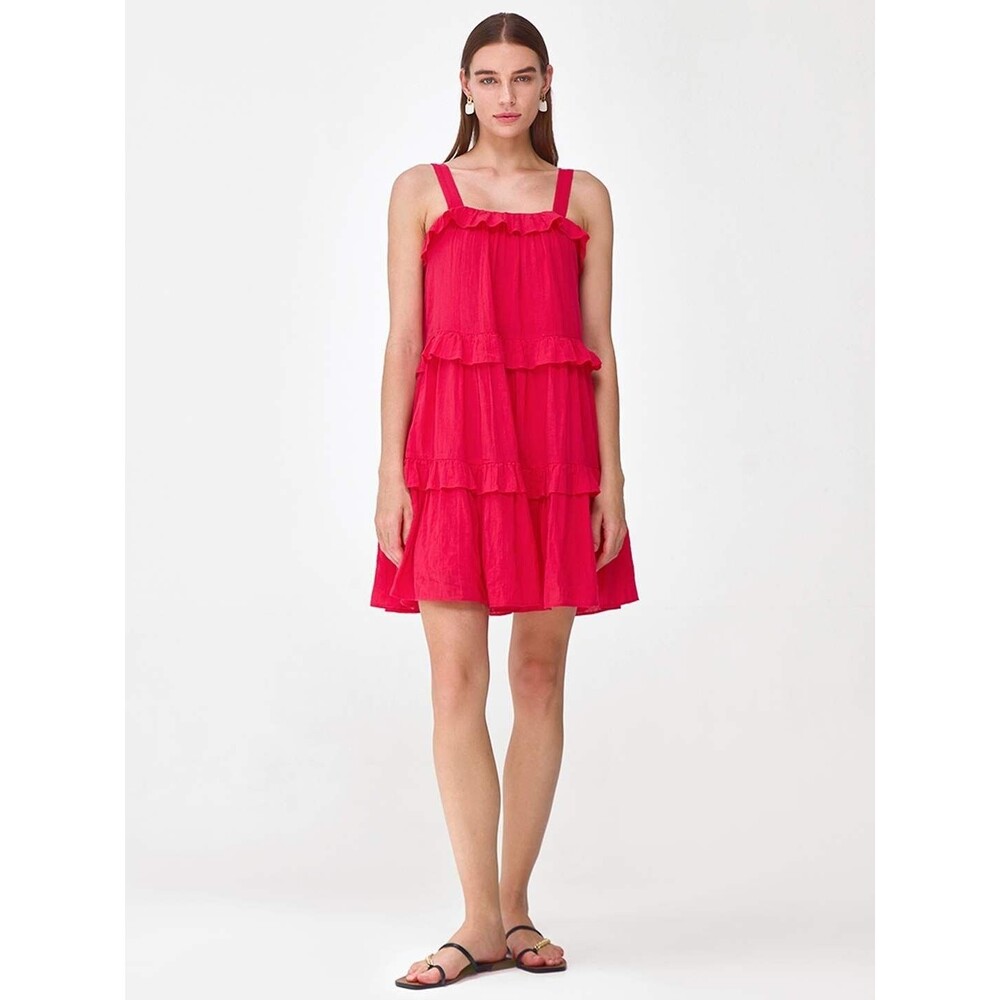 Cover Story Red Tiered Mini Slip Dress Sleeveless Ruffle Gauze Cotton S 274333